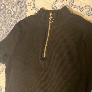 Short sleeve zipper front top